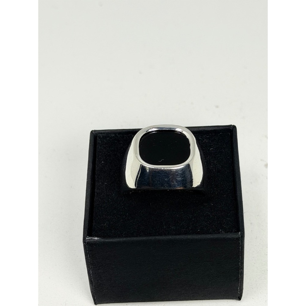 Sterling Silver 925 Black Signet Ring Mens Size 9.75 Cushion Cut Stone